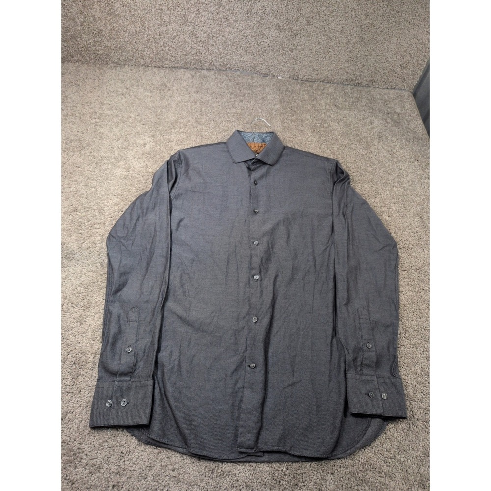 Ted Baker Endurance Mens Charcoal Grey Micro Texture Dress Shirt 15.5 34/35